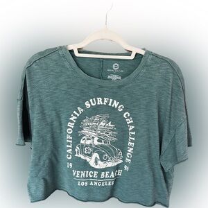 Social Culture Cropped T-Shirt Green Women’s Size Large Surf Venice Beach LA